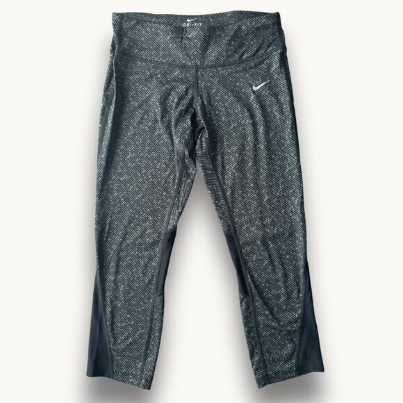 Nike Dri-FIT Patterned Cropped Leggings Black Gray XS - Picture 1 of 3